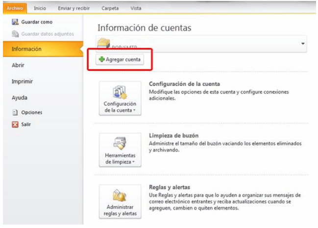 Configurar correo en MS Outlook 2010