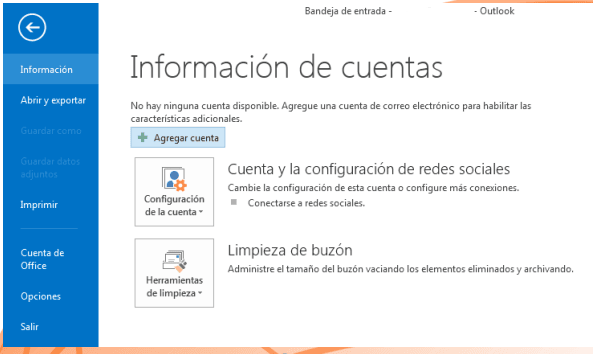 Configuración de correo en MS Outlook 2013 paso 1