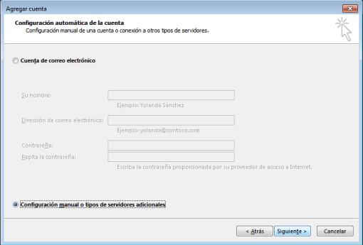 Configuración de correo en MS Outlook 2013 paso 2