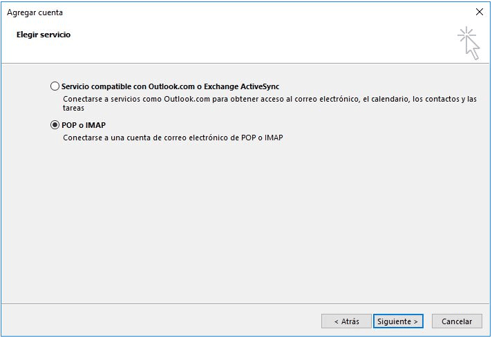 Configuración de correo en MS Outlook 2016 paso 3