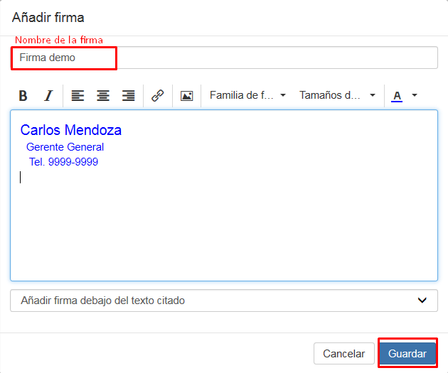 Crear firma en correo de negocios