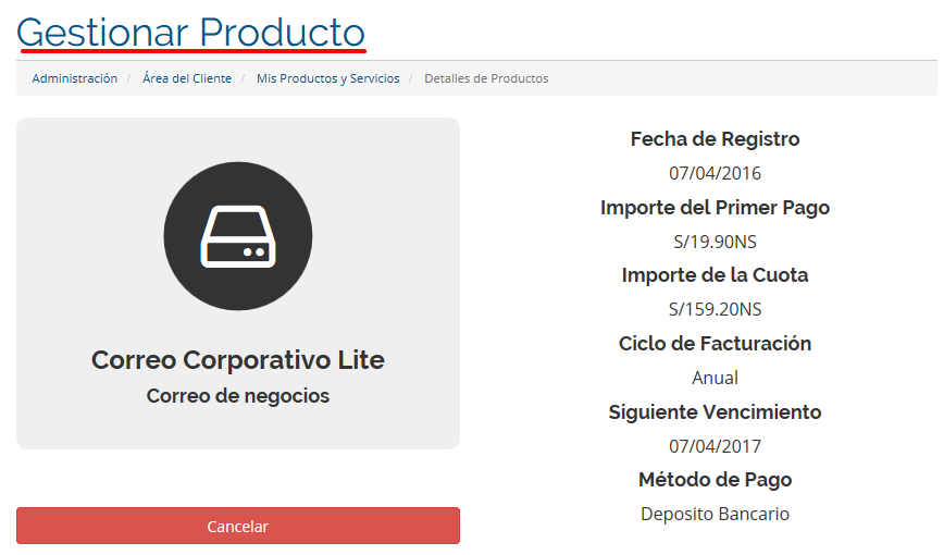 Gestionar Producto